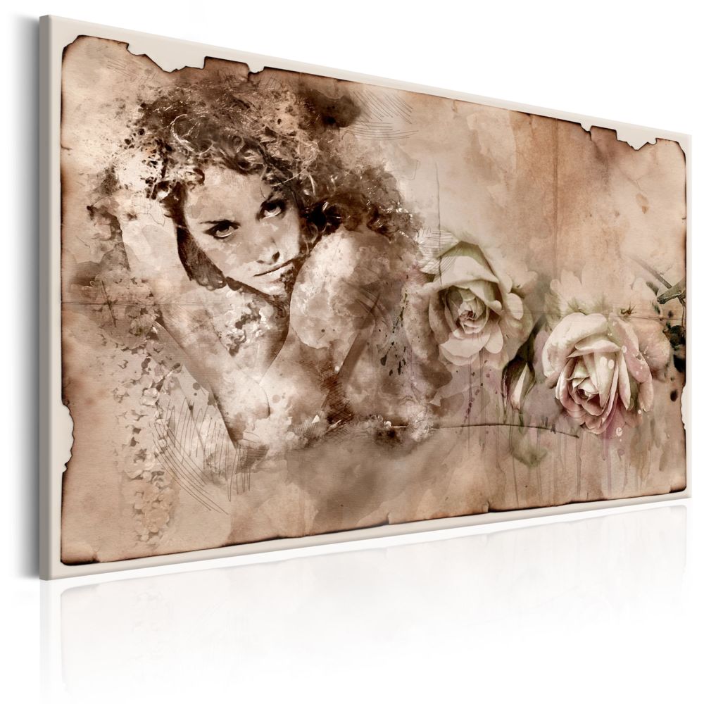 Bimago - Tableau - Retro Style: Woman and Roses - Décoration, image, art | Vintage | - Tableaux, peintures