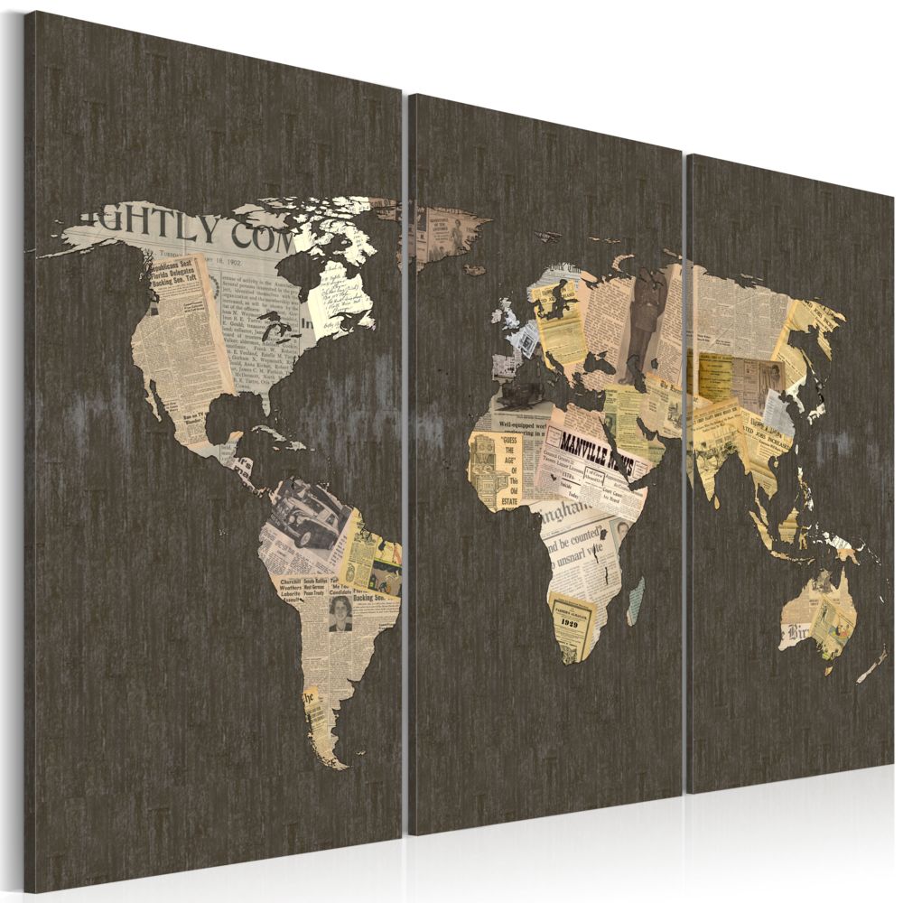 Bimago - Tableau - Nouvelles du monde - triptyque - Décoration, image, art | Cartes du monde | - Tableaux, peintures