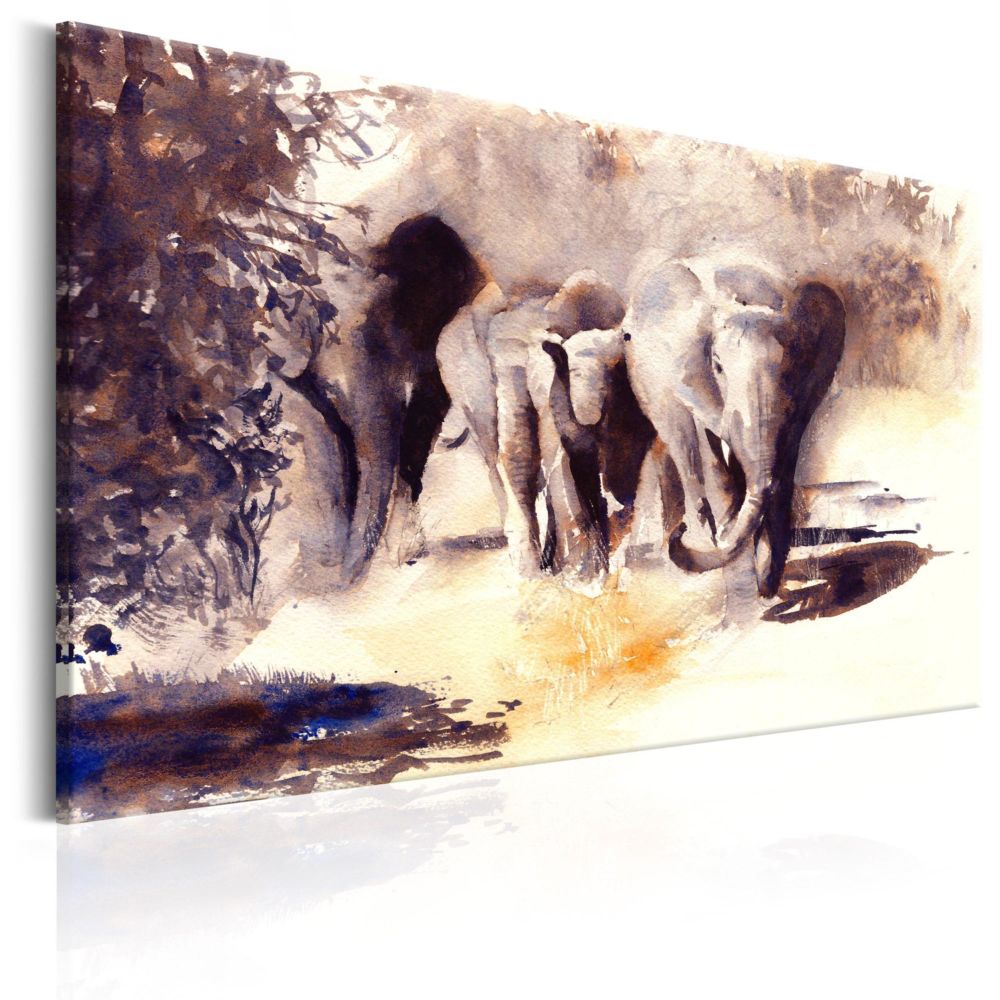 Artgeist - Tableau - Watercolour Elephants 120x80 - Tableaux, peintures