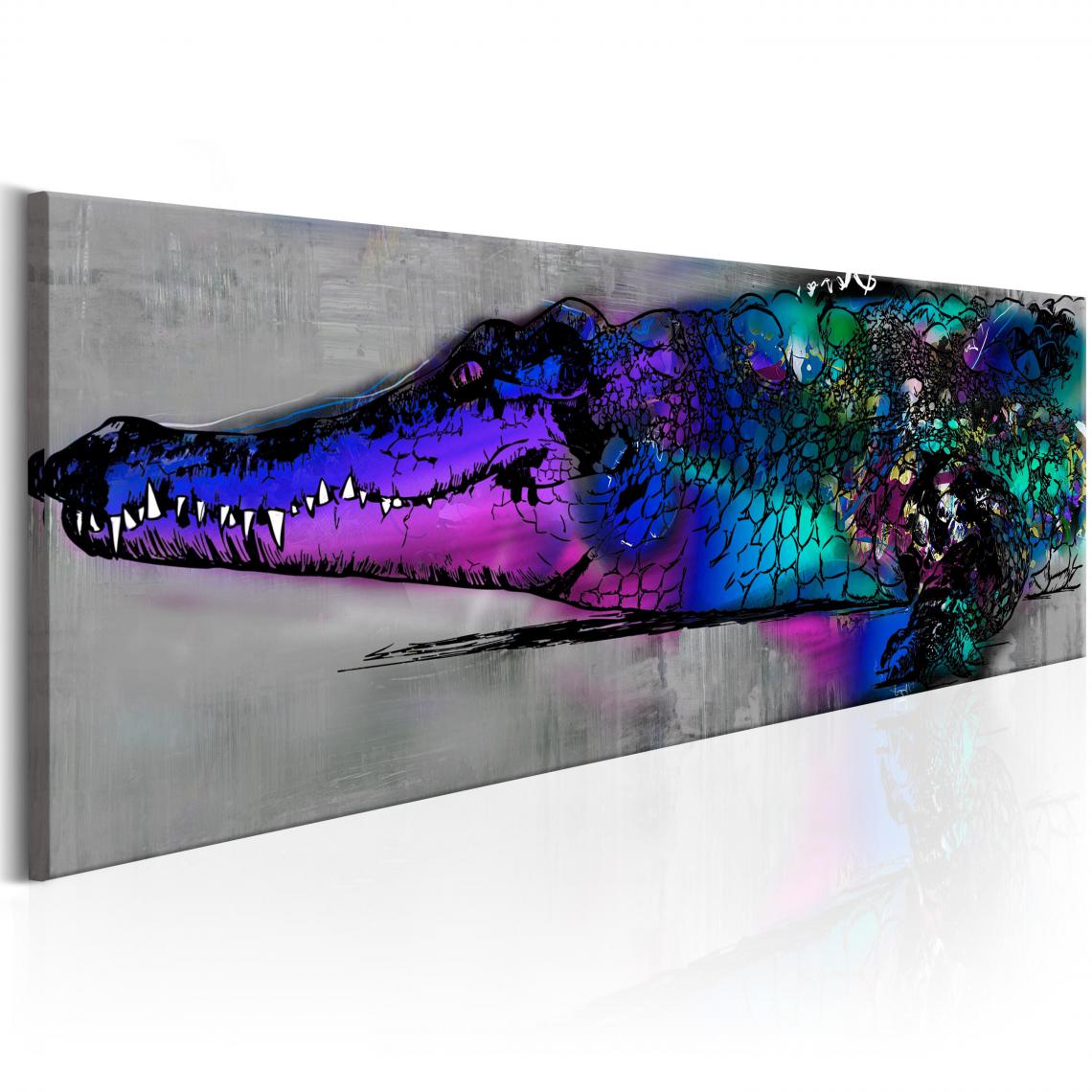 Decoshop26 - Tableau sur toile décoration murale image imprimée cadre en bois à suspendre Alligator bleu 135x45 cm 11_0002720 - Tableaux, peintures
