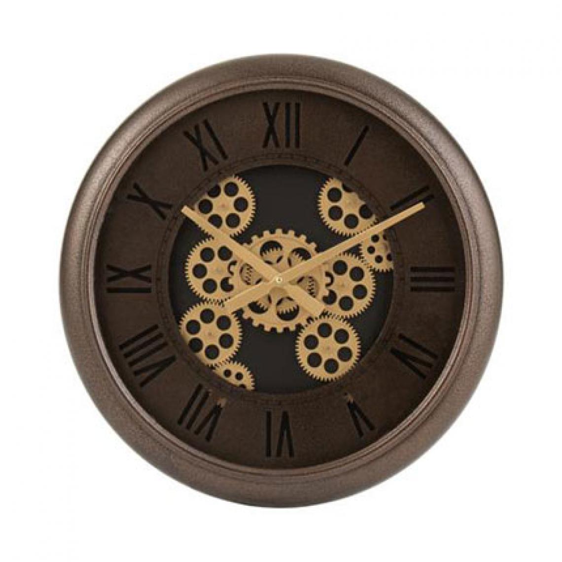 Paris Prix - Horloge ronde ancienne 52 cm en métal marron et doré - Horloges, pendules