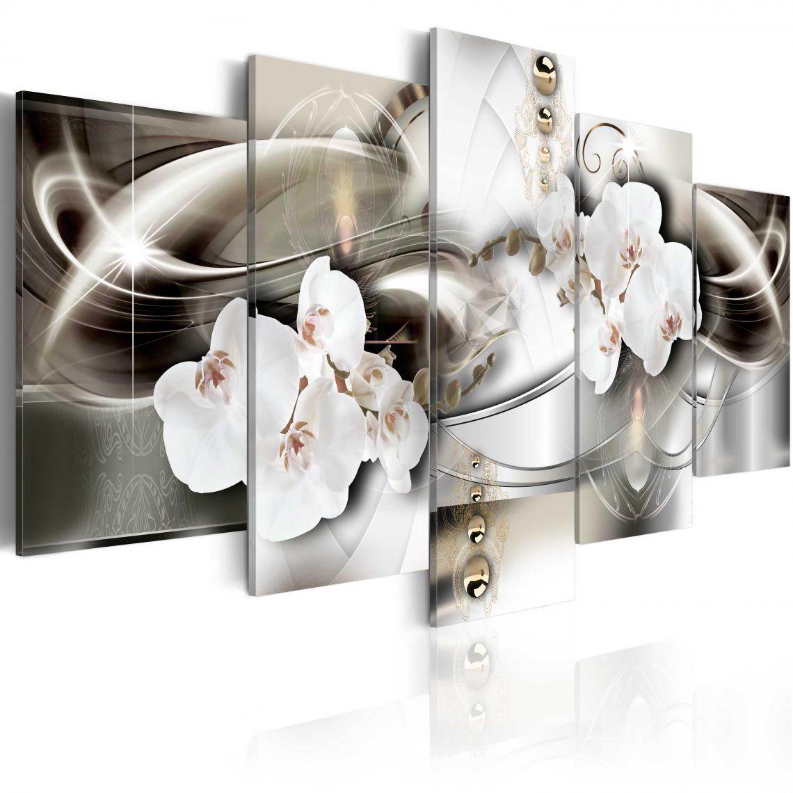 Decoshop26 - Tableau toile de décoration motif Orchidées parmi les vagues d'or 100x50cm DEC110186/2 - Tableaux, peintures