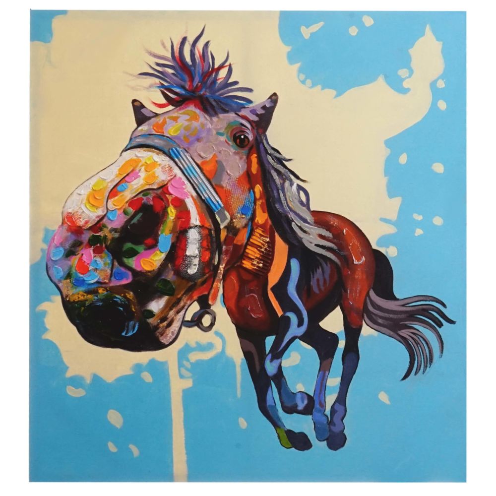 Mendler - Tableau à l'huile 3D, cheval, peint à la main à 100%, toile de décoration murale XL ~ 100x90cm - Tableaux, peintures