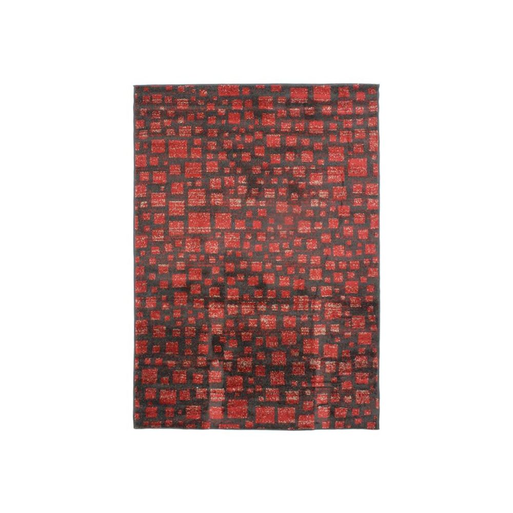 Mon Beau Tapis - CASA - Tapis toucher laineux motifs carrés rouge 133x190 - Tapis