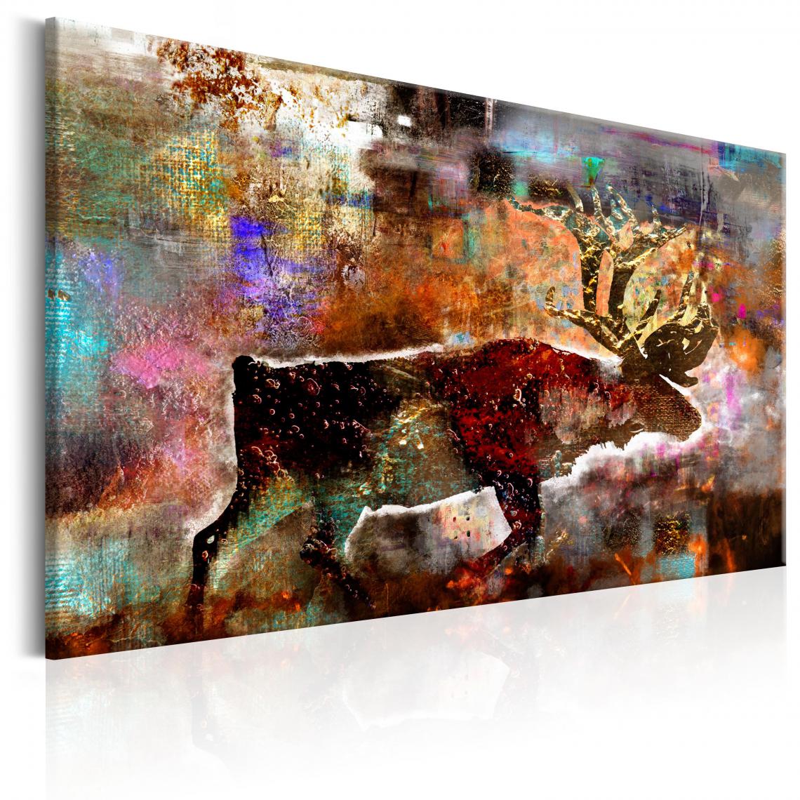 Decoshop26 - Tableau sur toile décoration murale image imprimée cadre en bois à suspendre Caribou coloré 90x60 cm 11_0002748 - Tableaux, peintures