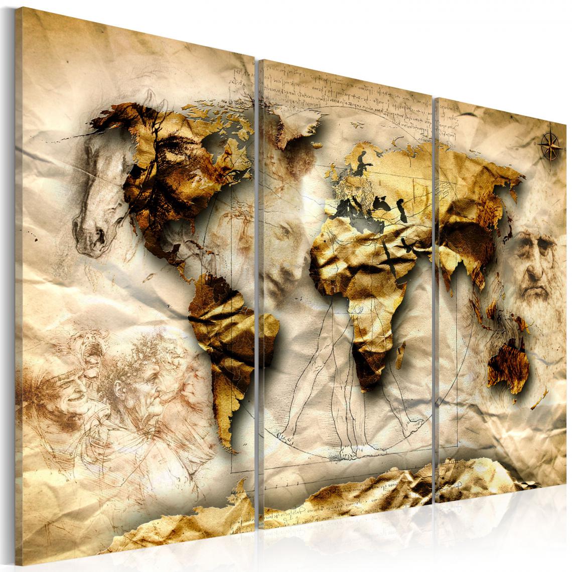Decoshop26 - Tableau sur toile en 3 panneaux décoration murale image imprimée cadre en bois à suspendre Anatomie du monde 90x60 cm 11_0004426 - Tableaux, peintures