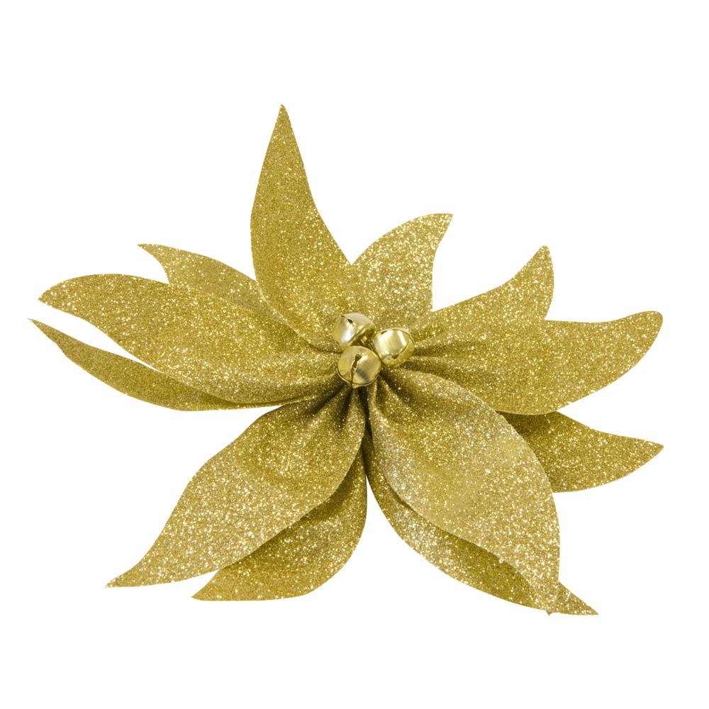 Visiodirect - Nœud Poinsettia paillettes avec grelots coloris or - 20 cm - Décorations de Noël