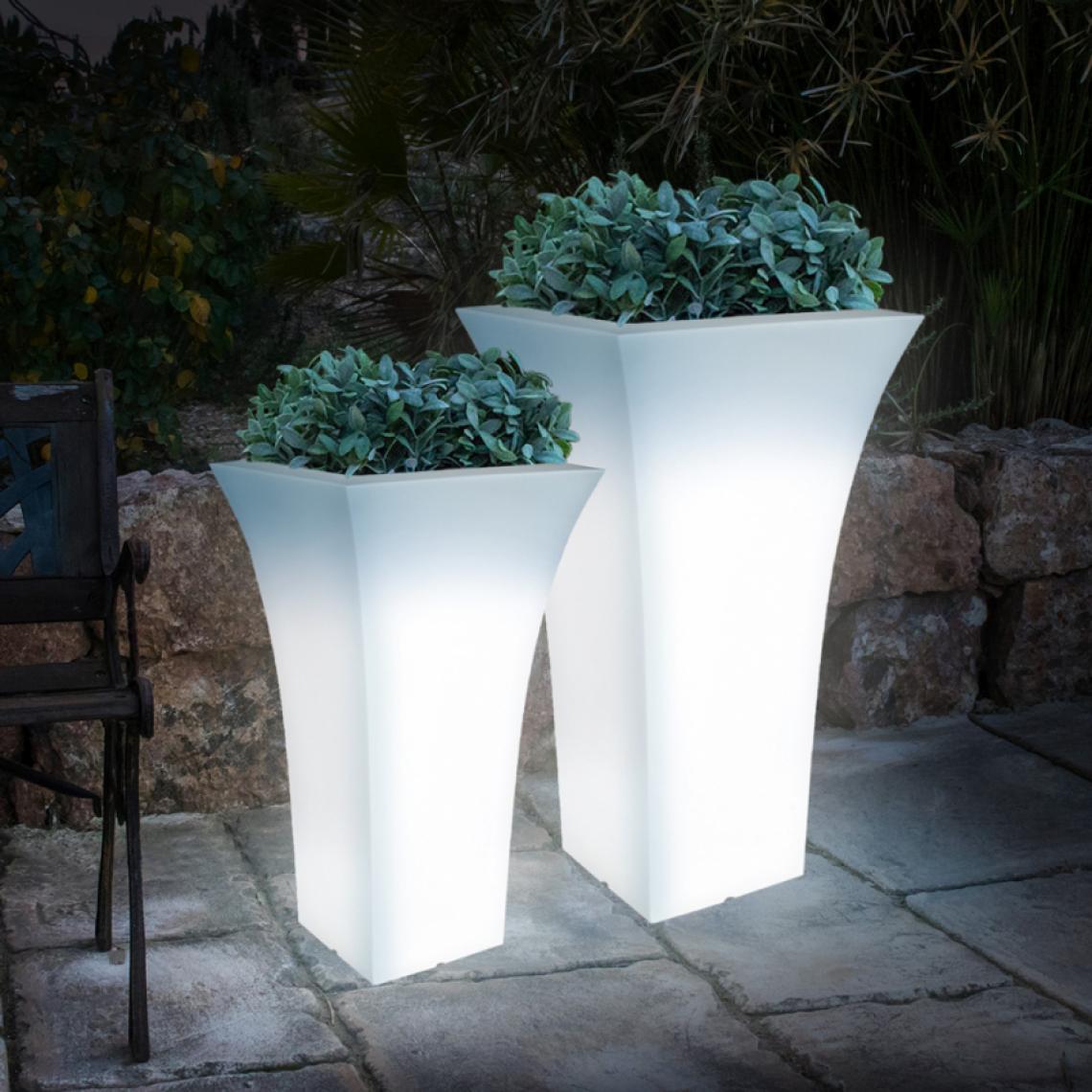 Ahd Amazing Home Design - Vase Lumineux Haut Carré Extérieur Design Moderne Avec Kit D’éclairage Patio, Taille: 48x48x85 - Vases