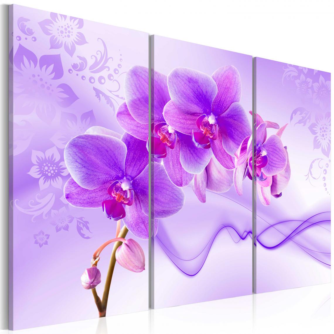 Decoshop26 - Tableau sur toile en 3 panneaux décoration murale image imprimée cadre en bois à suspendre Orchidée éthérée - violet 120x80 cm 11_0005542 - Tableaux, peintures