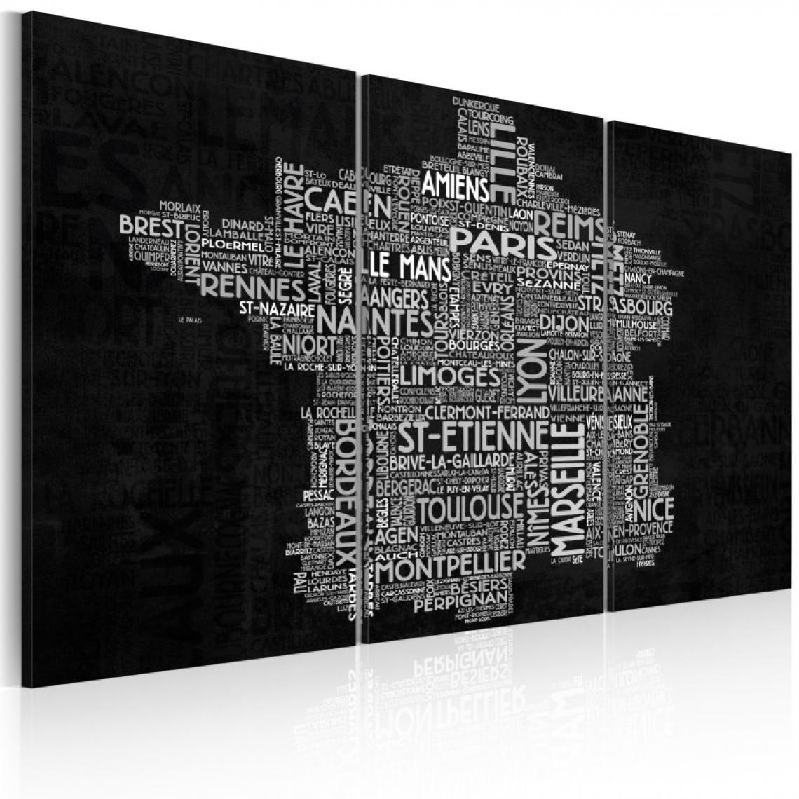 Artgeist - Tableau - Text map of France on the black background - triptych .Taille : 120x80 - Tableaux, peintures