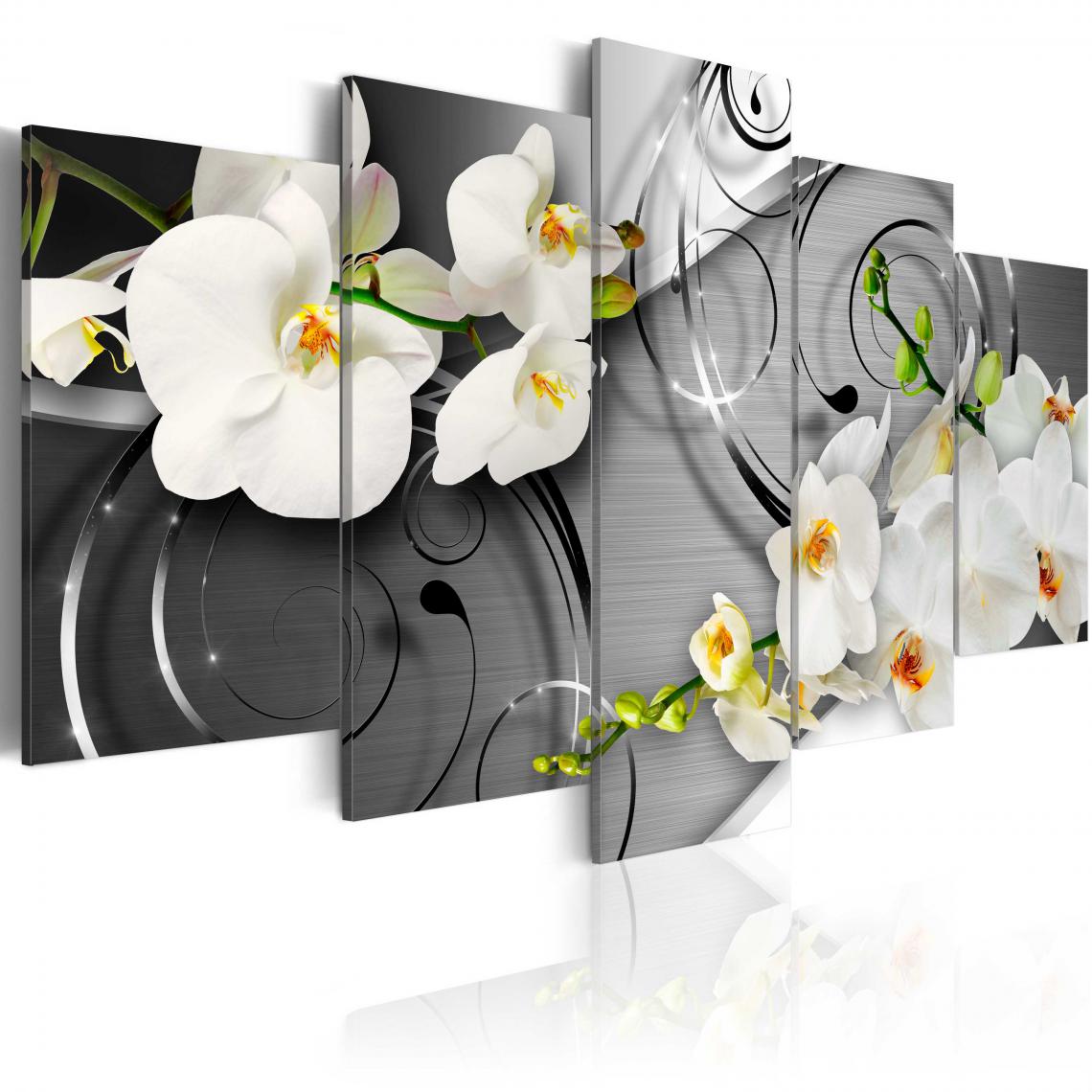 Decoshop26 - Tableau sur toile en 5 panneaux décoration murale image imprimée cadre en bois à suspendre Orchidées laiteuses 200x100 cm 11_0005591 - Tableaux, peintures