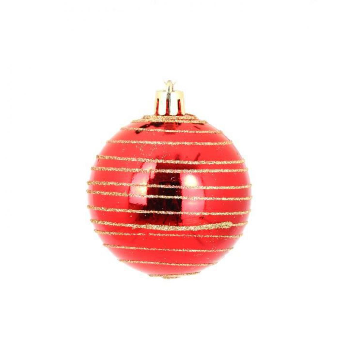 Cstore - AUTOUR DE MINUIT - Set de 6 boules décorées finition brillante - Ø6 cm - Rouge - Décorations de Noël