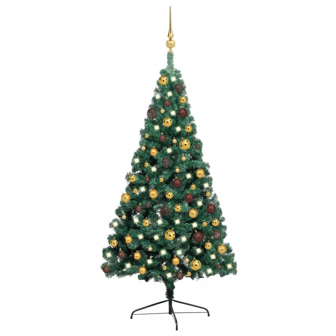 Vidaxl - vidaXL Demi-arbre de Noël artificiel avec LED et boules Vert 120 cm - Sapin de Noël