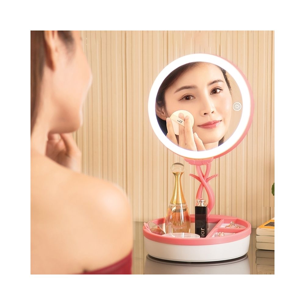Wewoo - Miroir rose Multi-fonction Mode tactile Commutateur USB Charge Coloré De Maquillage LED Lampe De Bureau Atmosphère Lumière avec Boîte De Rangement, DC 5V - Miroirs