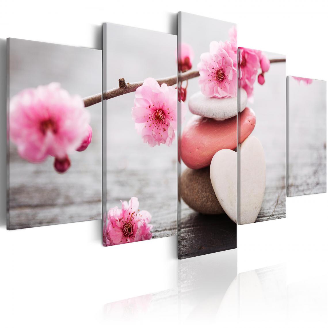 Decoshop26 - Tableau sur toile en 5 panneaux décoration murale image imprimée cadre en bois à suspendre Zen: Fleurs de cerisier III 100x50 cm 11_0009134 - Tableaux, peintures