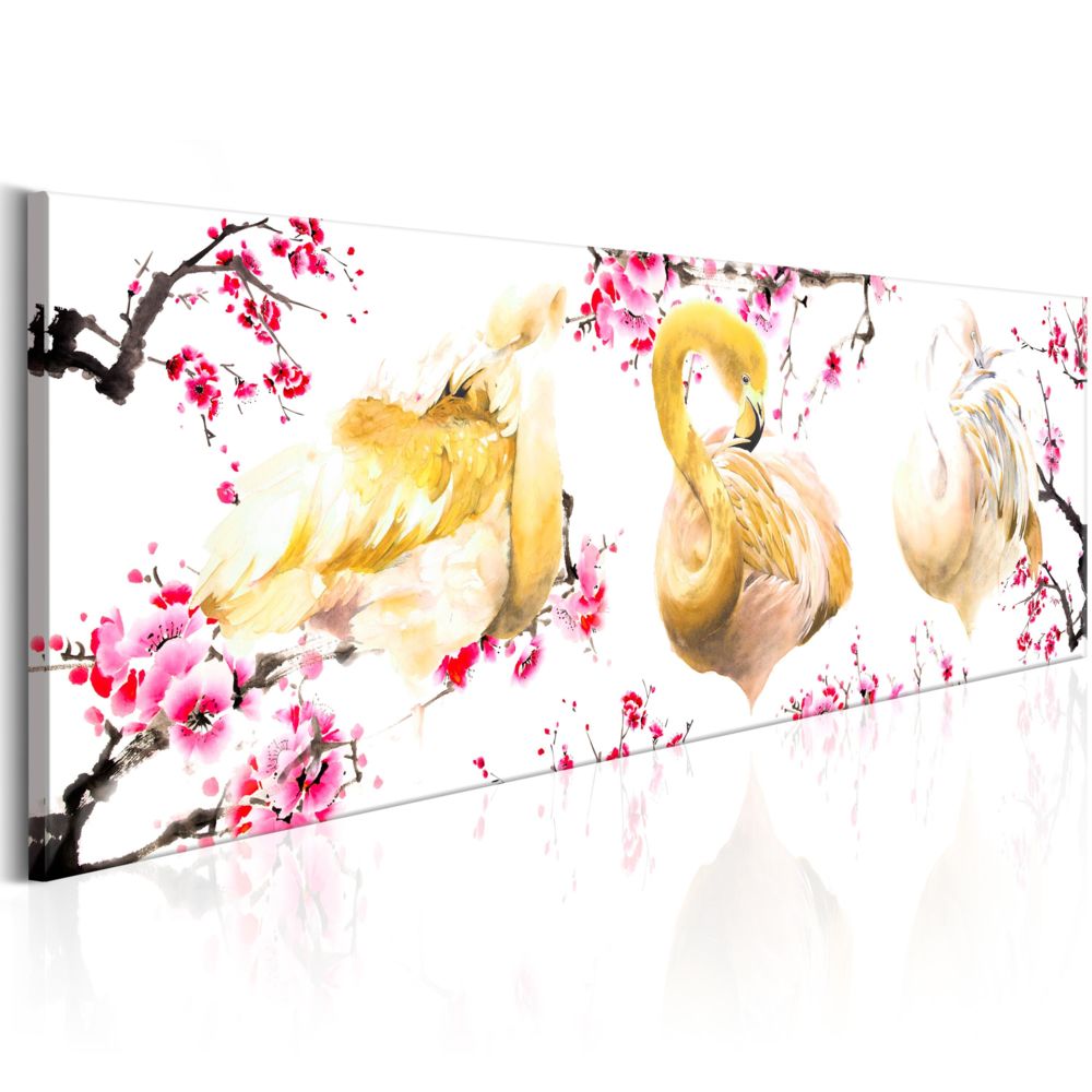 Bimago - Tableau | Golden Flamingoes | 150x50 | XL | Animaux | Oiseaux | | - Tableaux, peintures