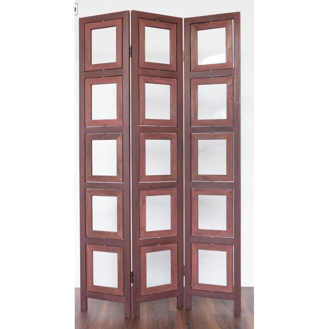 Decoshop26 - Paravent 3 panneaux marron en bois avec 15 porte photos PAR06006 - Paravents