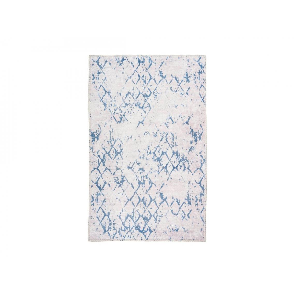 Bobochic - BOBOCHIC Tapis poil court rectangulaire HANAE motif vintage Blanc/Bleu 120x180 - Tapis