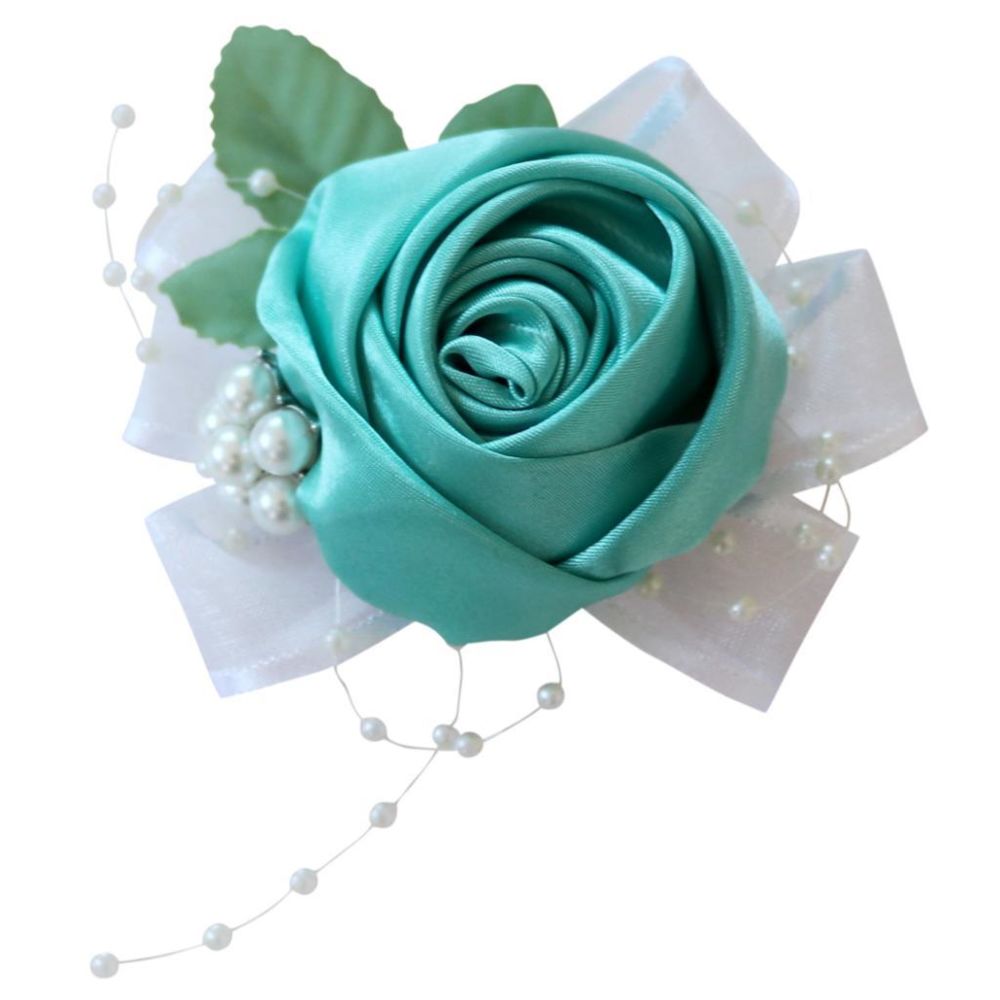 marque generique - Poignet corsage mariée bracelet extensible mariage bal main fleur bleu - Plantes et fleurs artificielles