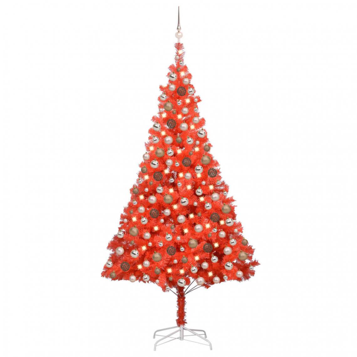 Wottes - Arbre de Noël artificiel avec LED et boules Rouge -240 cm PVC - Sapin de Noël
