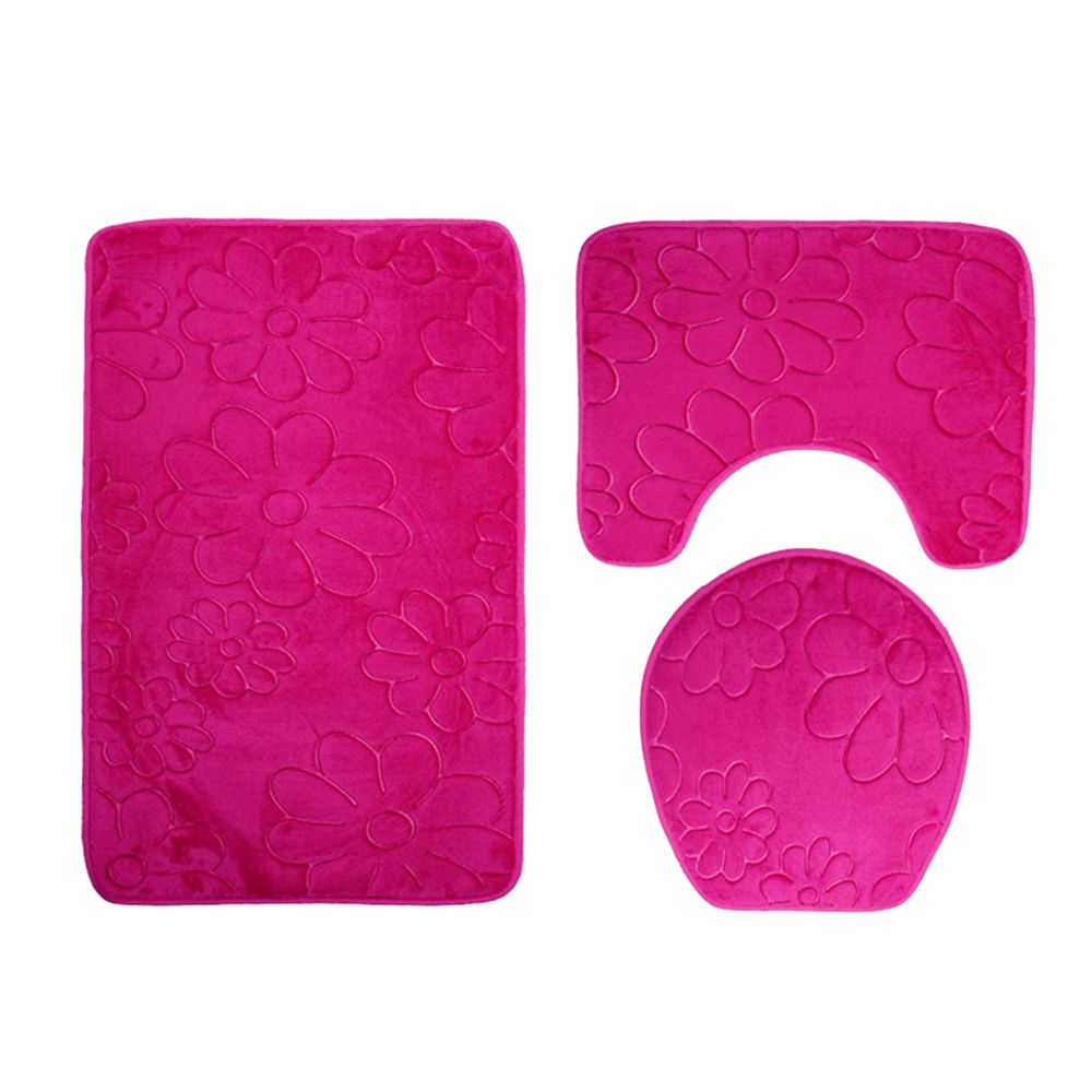 marque generique - Tapis de bain antidérapant 3 pièces contour tapis couvercle de couvercle de toilette rose fleur rouge - Tapis
