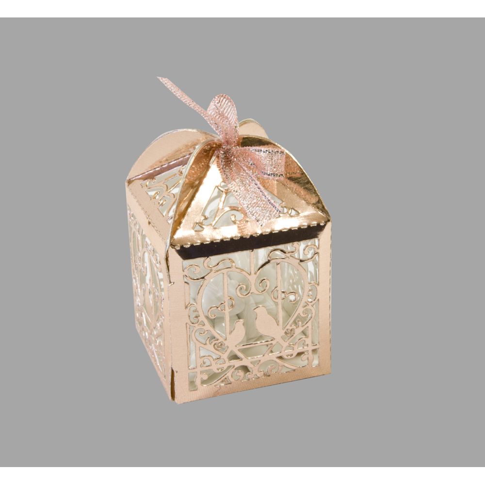 Visiodirect - Lot de 10 boites à dragées couple oiseaux en carton rose gold - 5 x 7,5 cm - Objets déco
