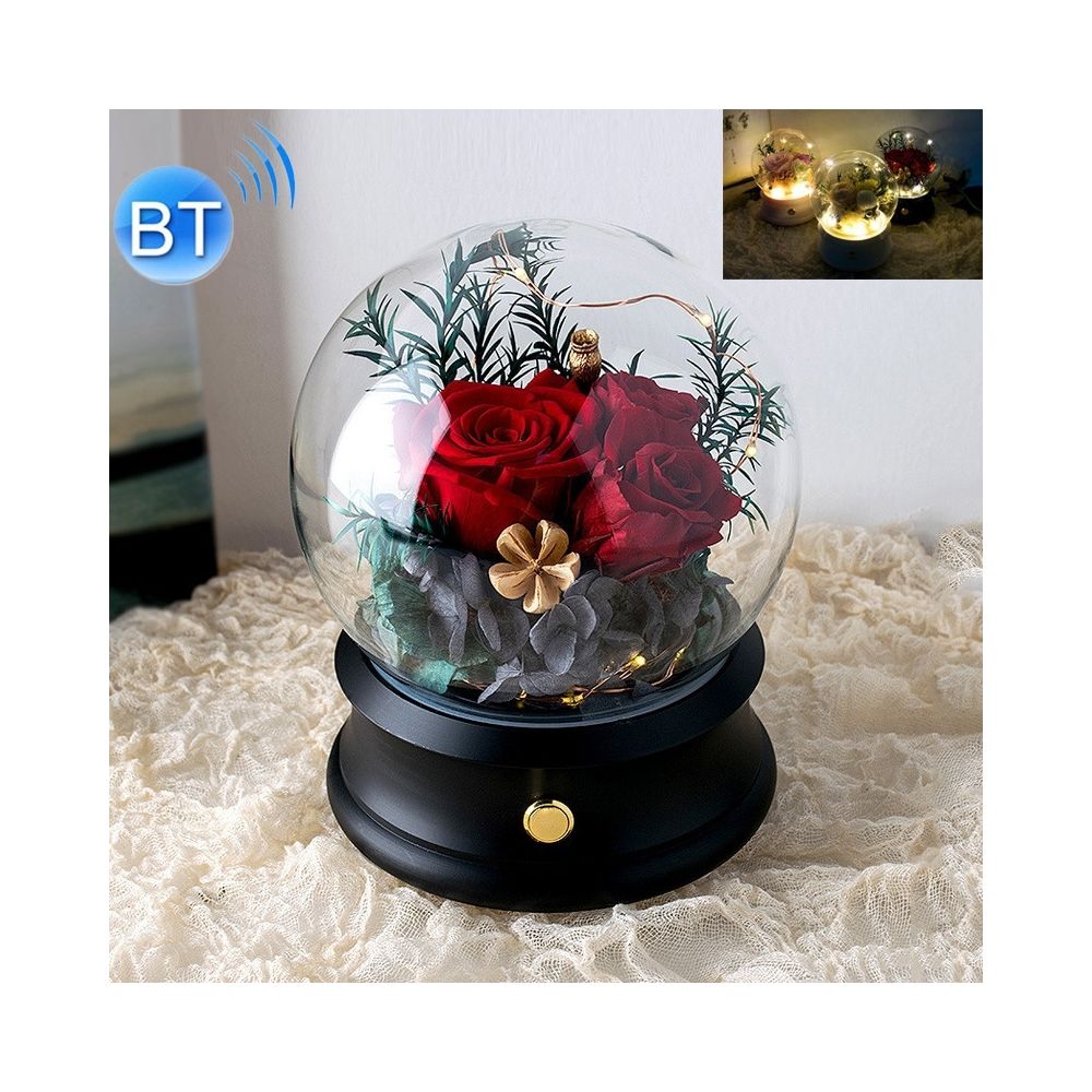 Wewoo - Fleurs Artificielles Fleur éternelle ronde boule de cristal forme de décoration haut-parleur Bluetooth avec lumière noir - Plantes et fleurs artificielles