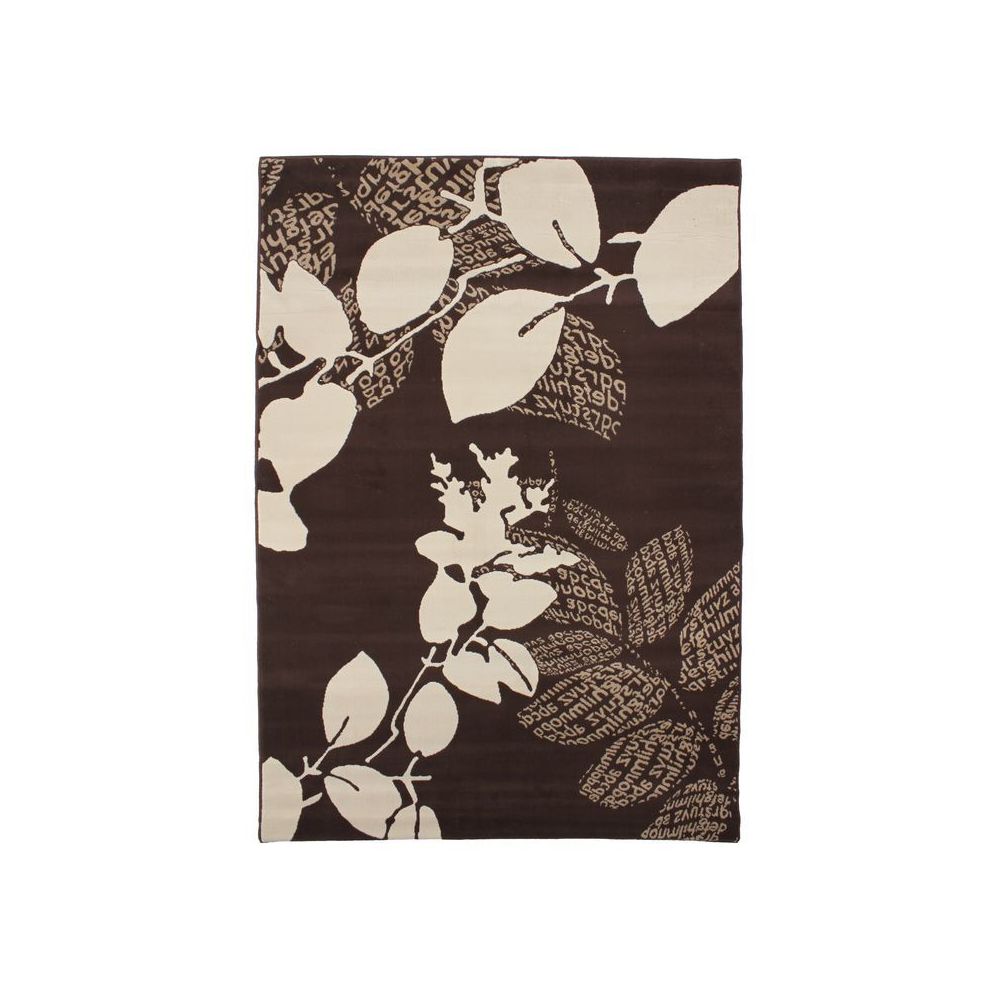 Mon Beau Tapis - MASSAI - Tapis motifs feuilles et textes chocolat et crème 160x230 - Tapis