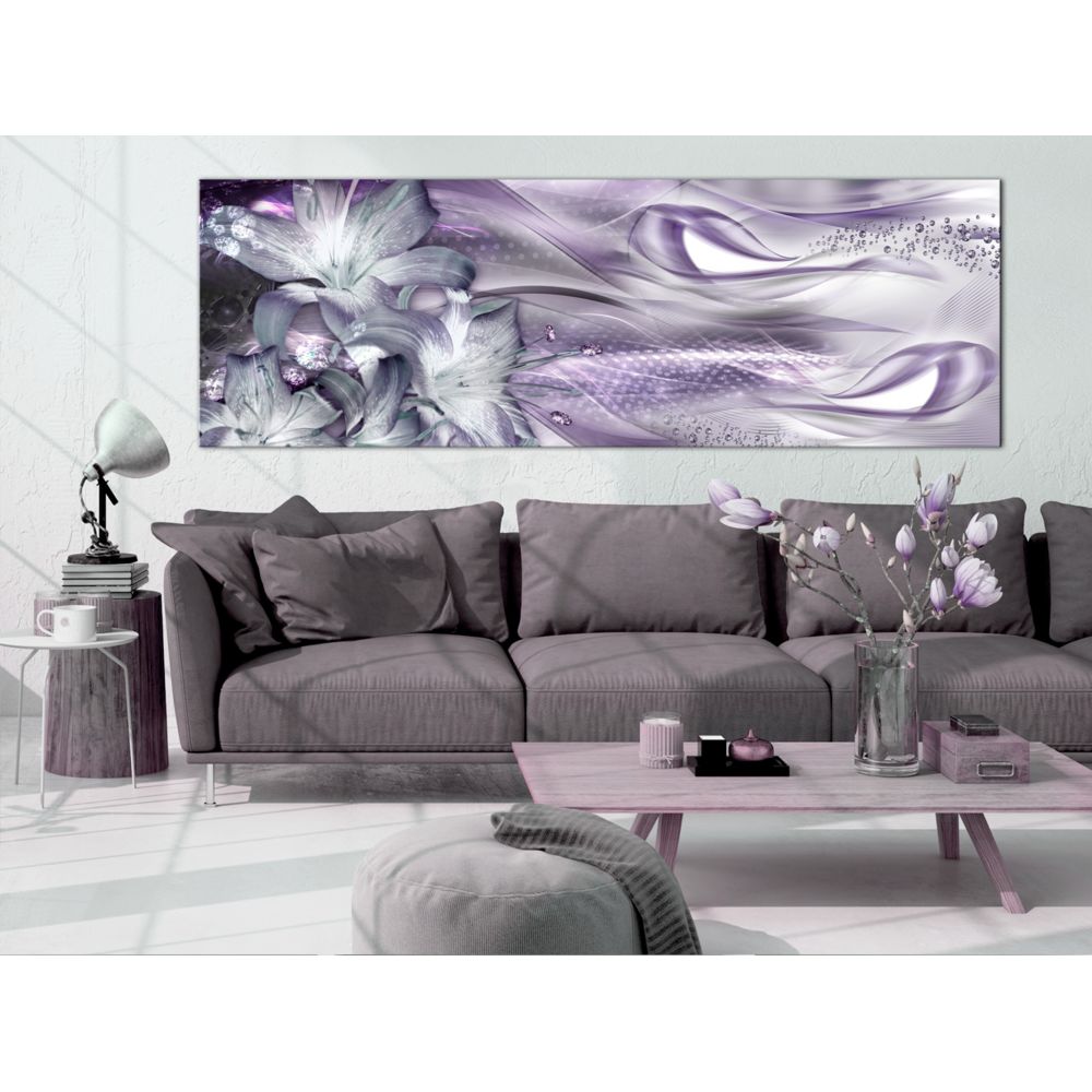 marque generique - 120x40 Tableau Fleurs et plantes Abstraction Joli Lilies and Waves (1 Part) Narrow Pale Violet - Tableaux, peintures