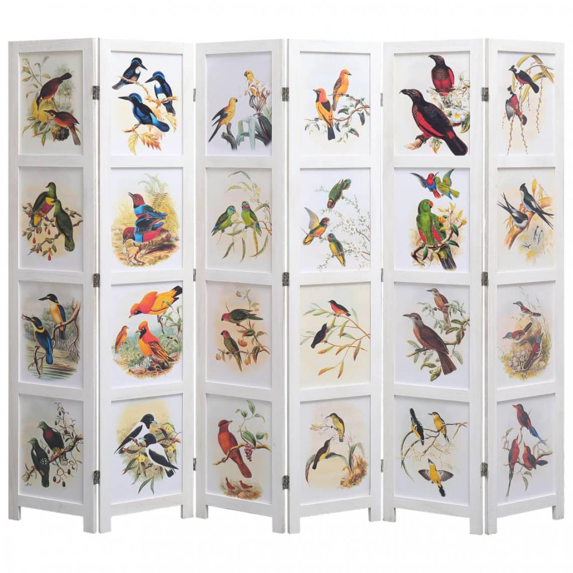 Chunhelife - Cloison de séparation 6 panneaux Blanc 210x165 cm Oiseaux - Paravents