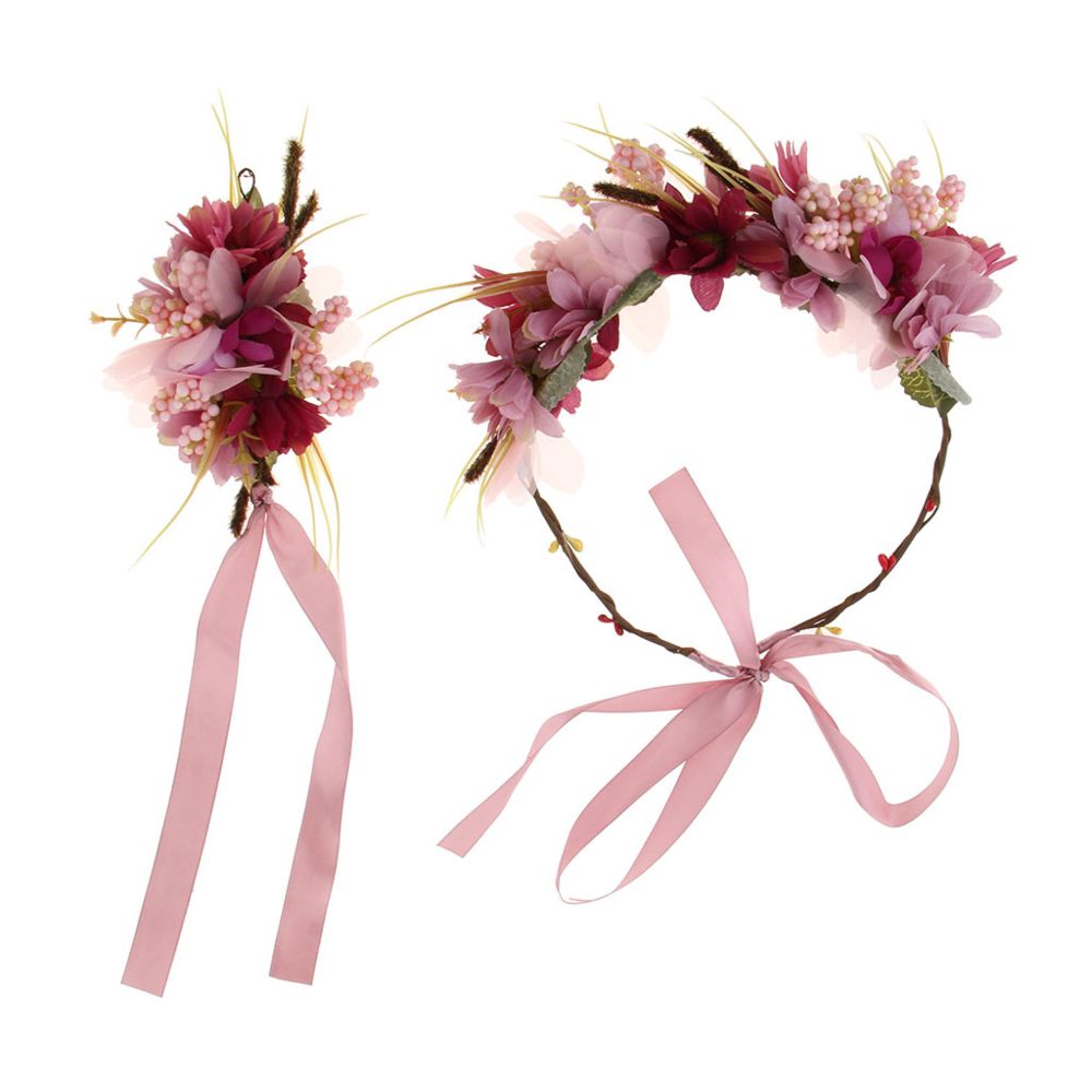 marque generique - Fleur de mariage front guirlande hairband main fleurs accessoires rouge - Plantes et fleurs artificielles