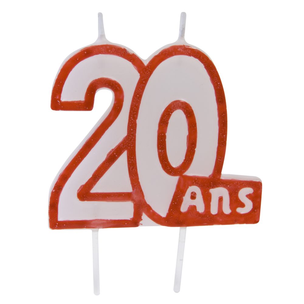 Visiodirect - Lot de 10 Bougies ""20 ans"" blanc contour rouge sur pique - 7 x 6 cm - Objets déco