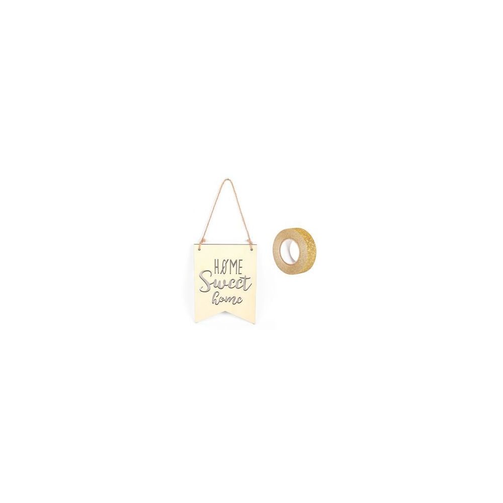 marque generique - Fanion bois à suspendre 20 x 15 cm Home Sweet Home + masking tape doré à paillettes 5 m - Décorations de Noël
