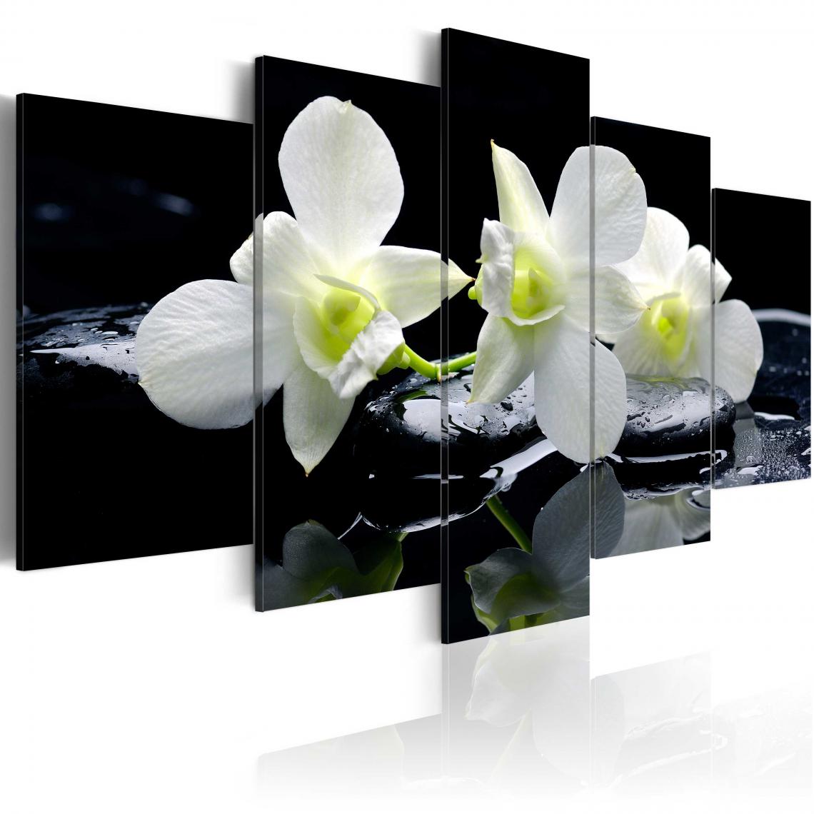 Decoshop26 - Tableau sur toile en 5 panneaux décoration murale image imprimée cadre en bois à suspendre Orchidées mélancoliques 200x100 cm 11_0005569 - Tableaux, peintures