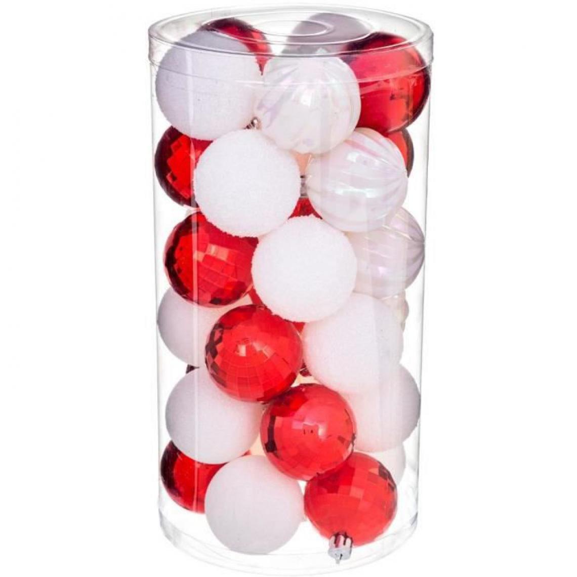 Cstore - FEERIC LIGHTS & CHRISTMAS Kit de 30 boules de 60 mm - Blanc et rouge - Décorations de Noël