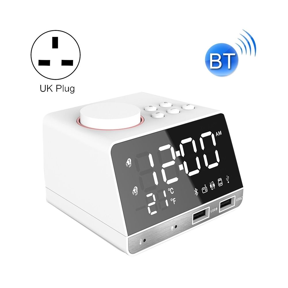 Wewoo - K11 Bluetooth réveil haut-parleur Creative Digital Music Clock Display Radio avec double interface USB, support U disque / carte TF / FM / AUX, UK Plug (Blanc) - Réveil