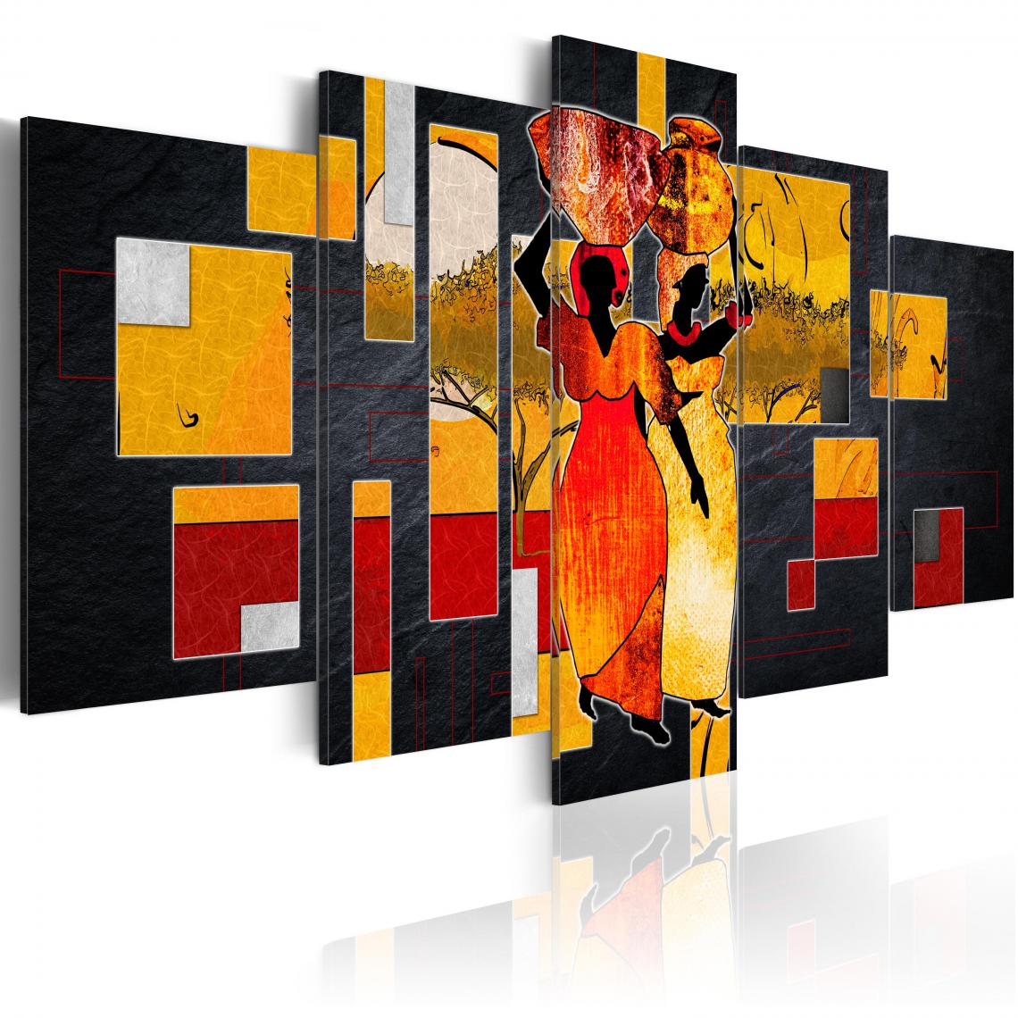 Decoshop26 - Tableau sur toile en 5 panneaux décoration murale image imprimée cadre en bois à suspendre Promenade dans le désert 100x50 cm 11_0007719 - Tableaux, peintures