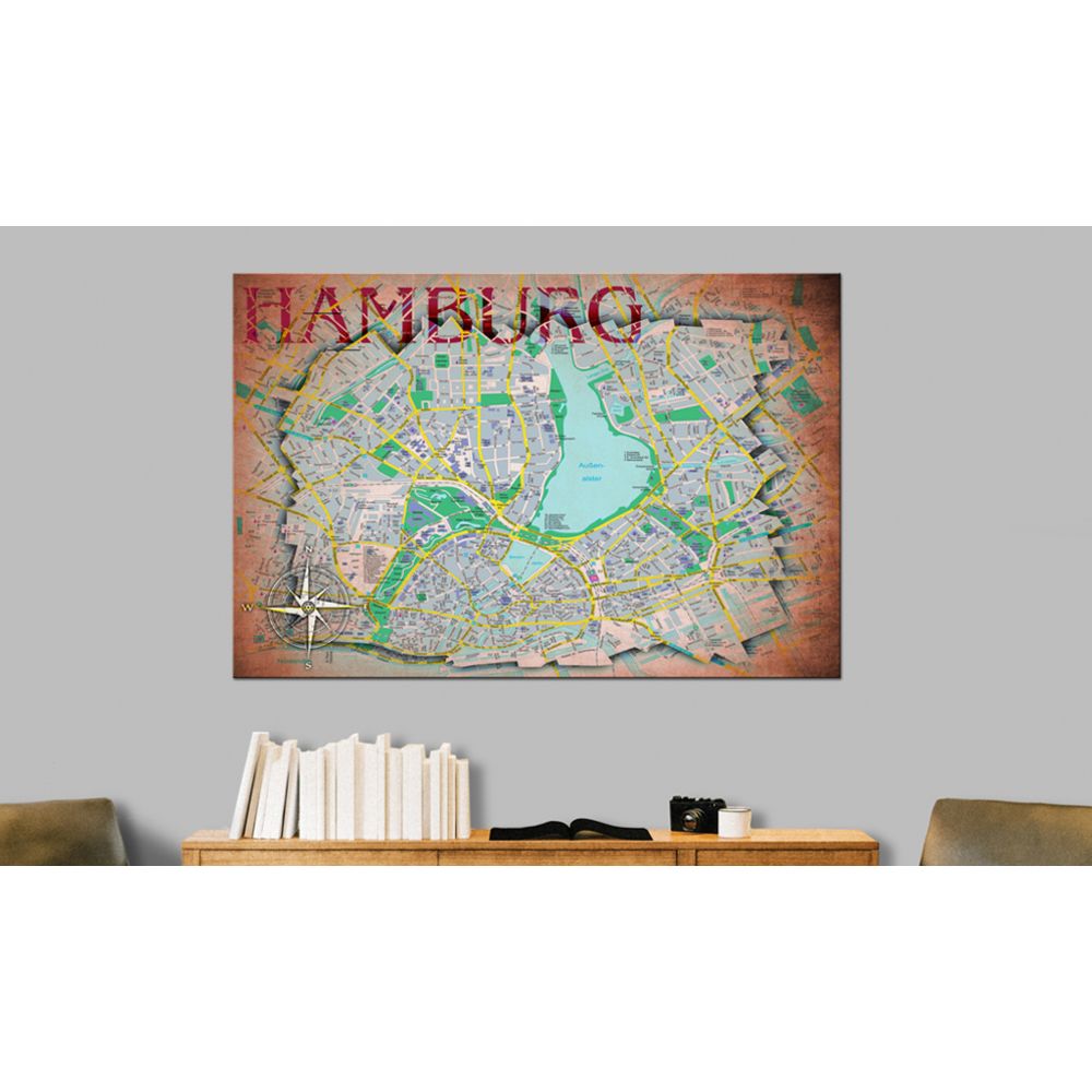 marque generique - 90x60 Tableau en liège Contemporain Hamburg [Cork Map] - Tableaux, peintures