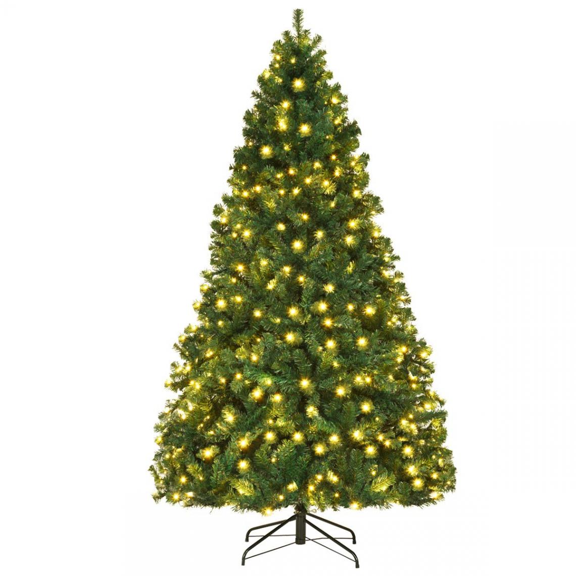 Costway - Costway Sapin de Noël Artificiel avec Lumières LED et Pied en Métal Structure Stable 240cm Facile à Installer - Sapin de Noël