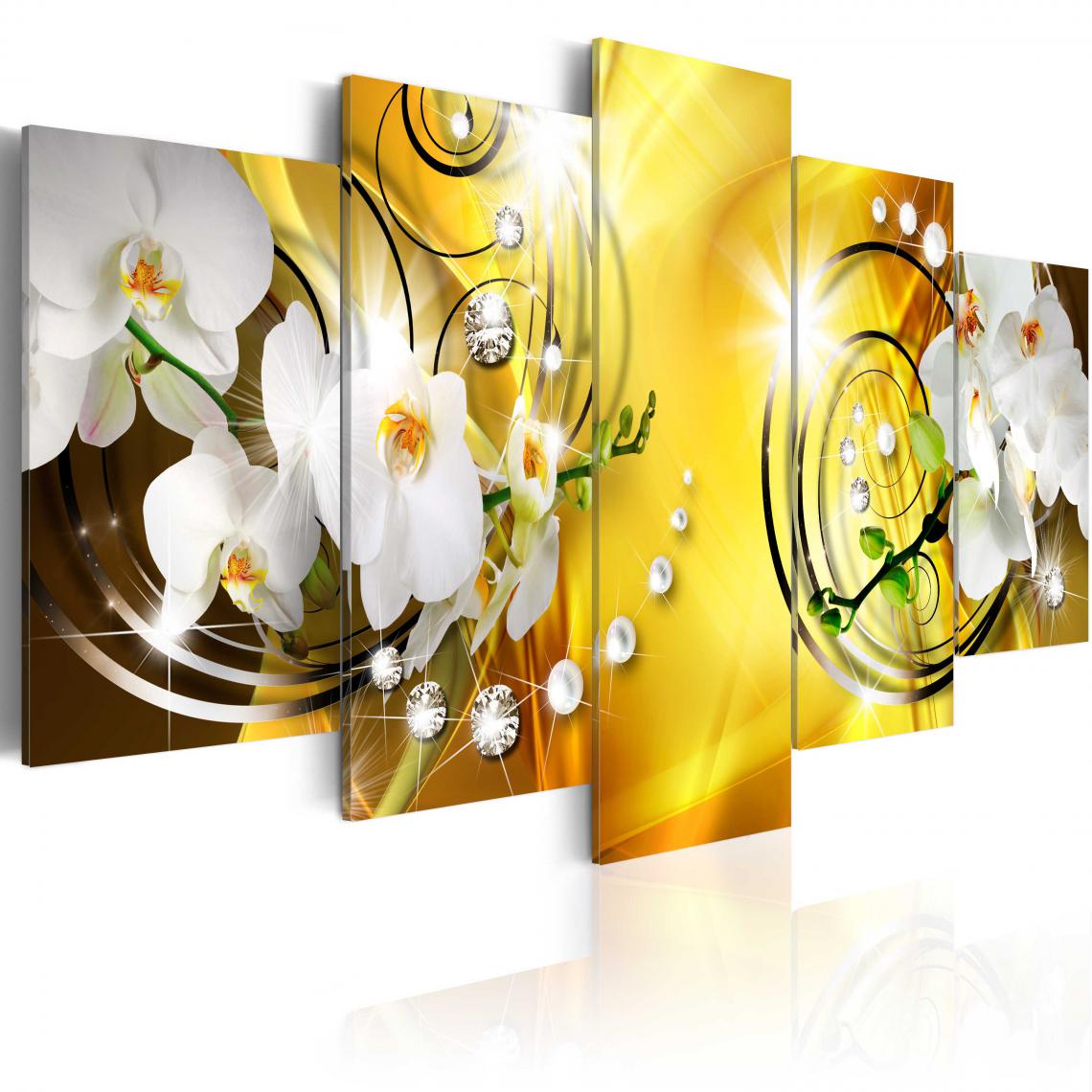 Decoshop26 - Tableau sur toile en 5 panneaux décoration murale image imprimée cadre en bois à suspendre Admiration jaune 200x100 cm 11_0000747 - Tableaux, peintures