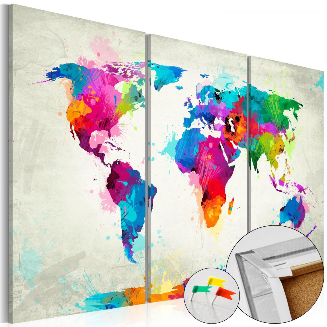 Decoshop26 - Tableau en liège toile image imprimée décoration murale cadre en bois à suspendre en trois panneaux - Expression colorée 60x40 cm 11_0000146 - Tableaux, peintures