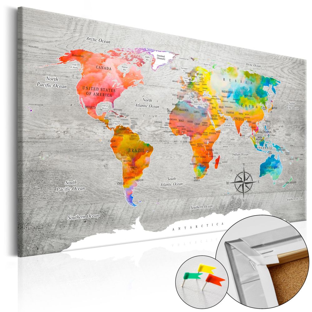 Bimago - Tableau en liège - Multicolored Travels [Cork Map] - Décoration, image, art | - Tableaux, peintures