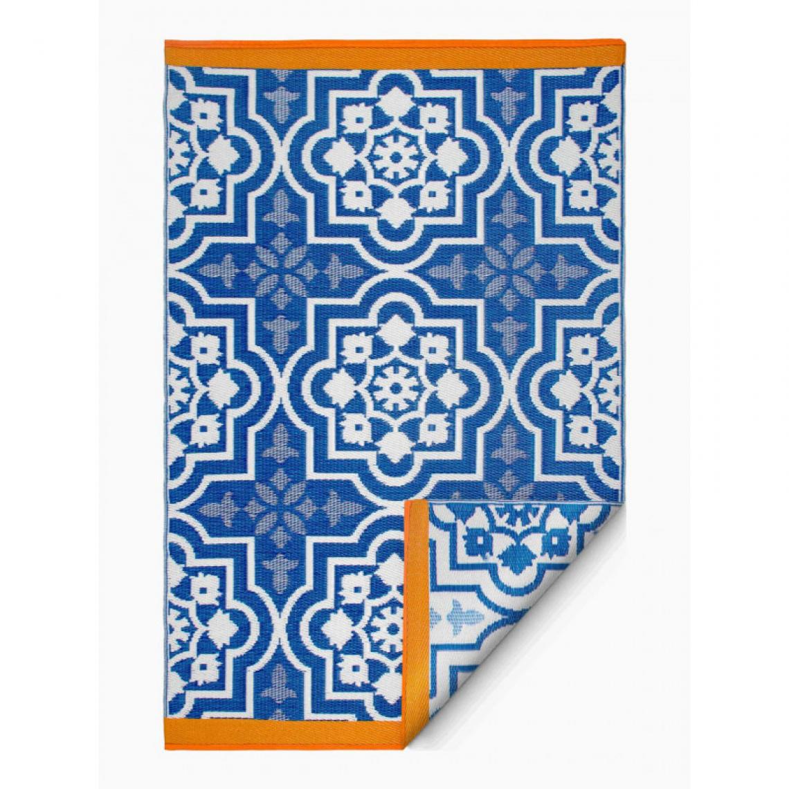 Ac-Deco - Tapis Puebla - L 90 x l 150 cm - Bleu et orange - Tapis
