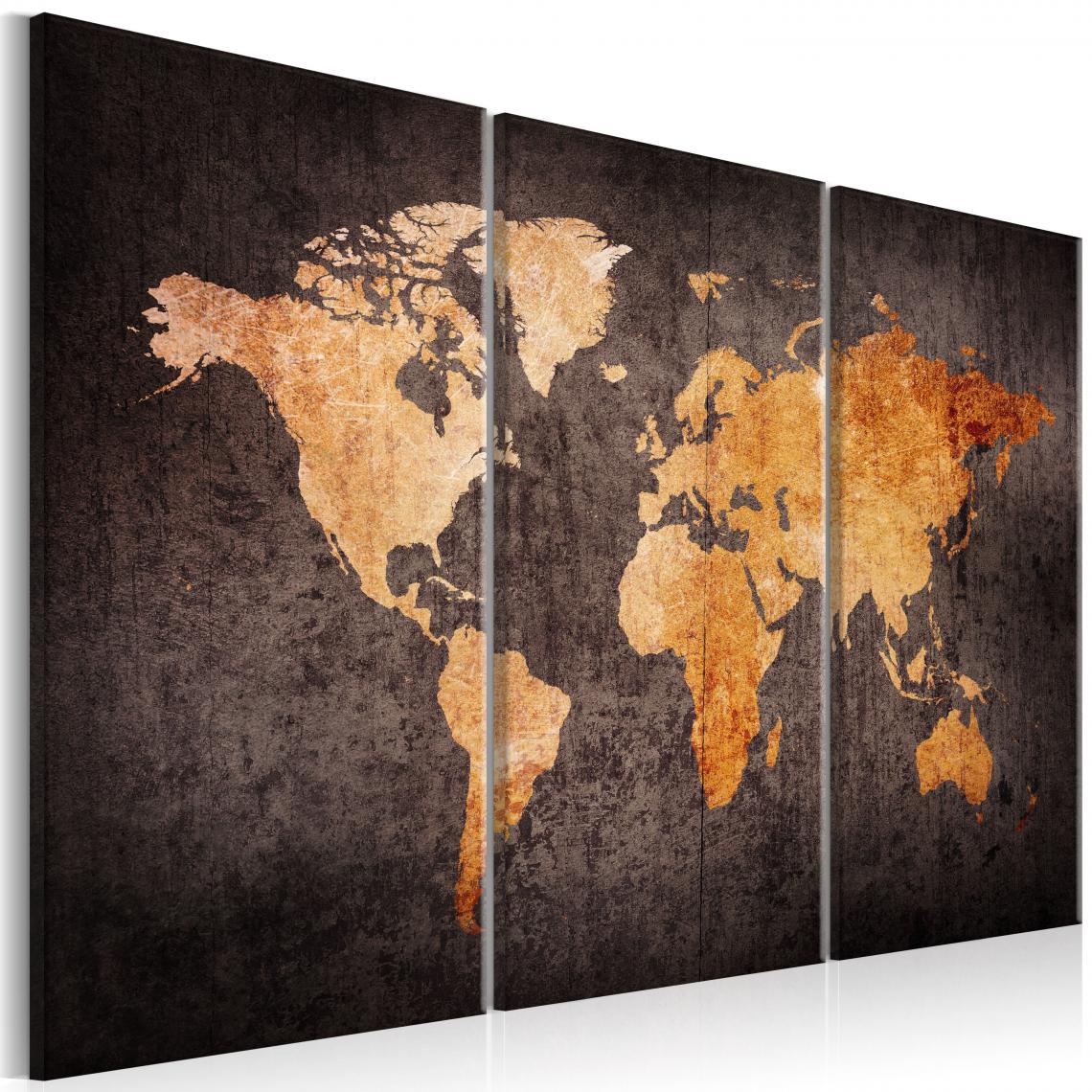 Decoshop26 - Tableau sur toile en 3 panneaux décoration murale image imprimée cadre en bois à suspendre Carte du monde en châtaignier 120x80 cm 11_0004638 - Tableaux, peintures