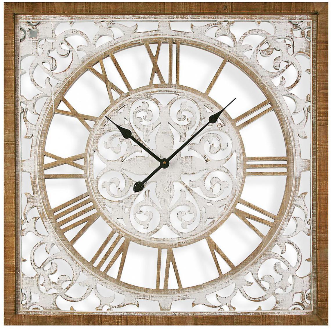 VERSA - Horloge carrée en bois arabesques 80 cm - Horloges, pendules