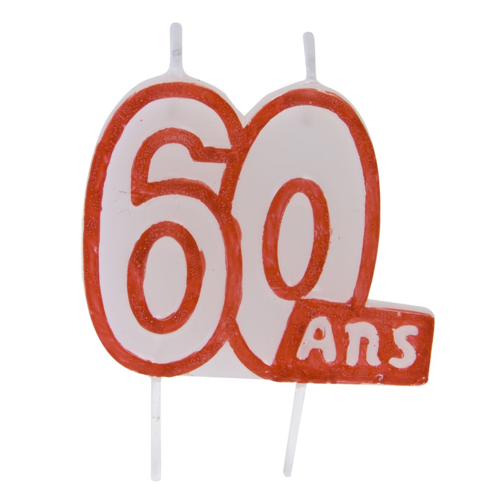 Visiodirect - Bougie ""60 ans"" blanc contour rouge sur pique - 7 x 6 cm - Objets déco