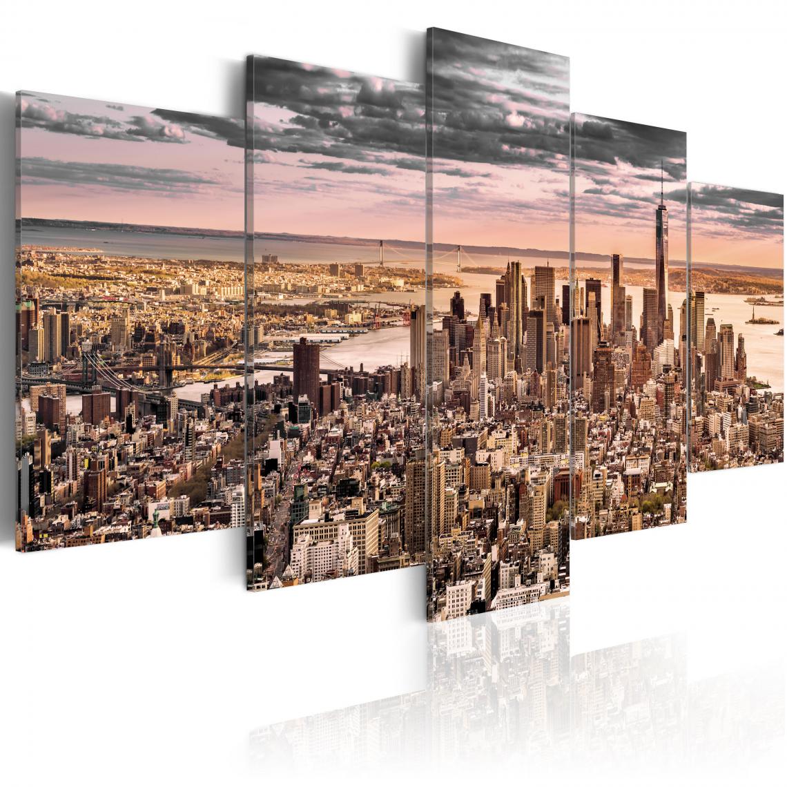 Decoshop26 - Tableau sur toile en 5 panneaux décoration murale image imprimée cadre en bois à suspendre La ville de New York: Ciel du matin 200x100 cm 11_0008018 - Tableaux, peintures