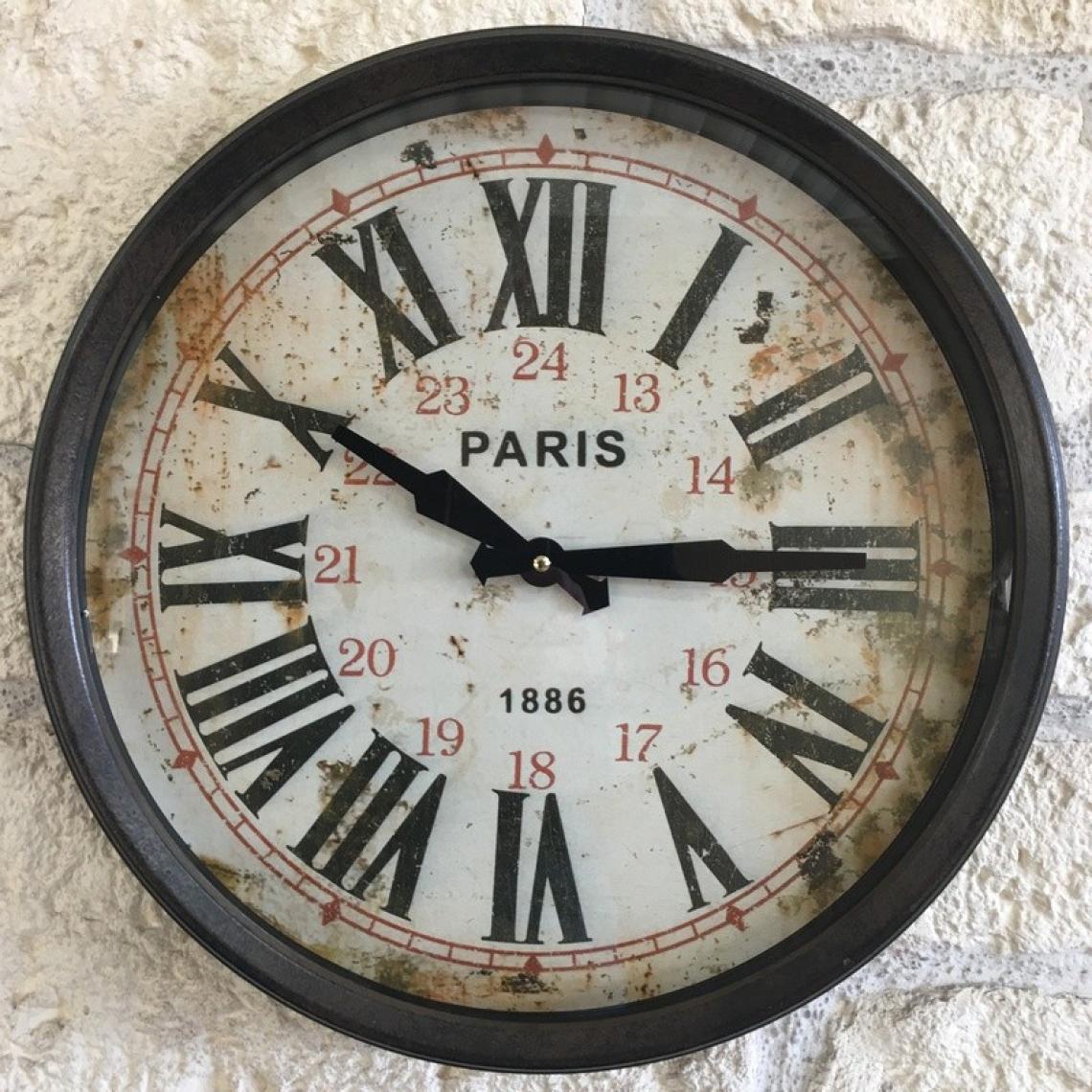 Chemin De Campagne - Horloge Ronde Horloge Industrielle Murale Horloge de Gare Métal Vitrée ø46 cm x 8 cm - Horloges, pendules