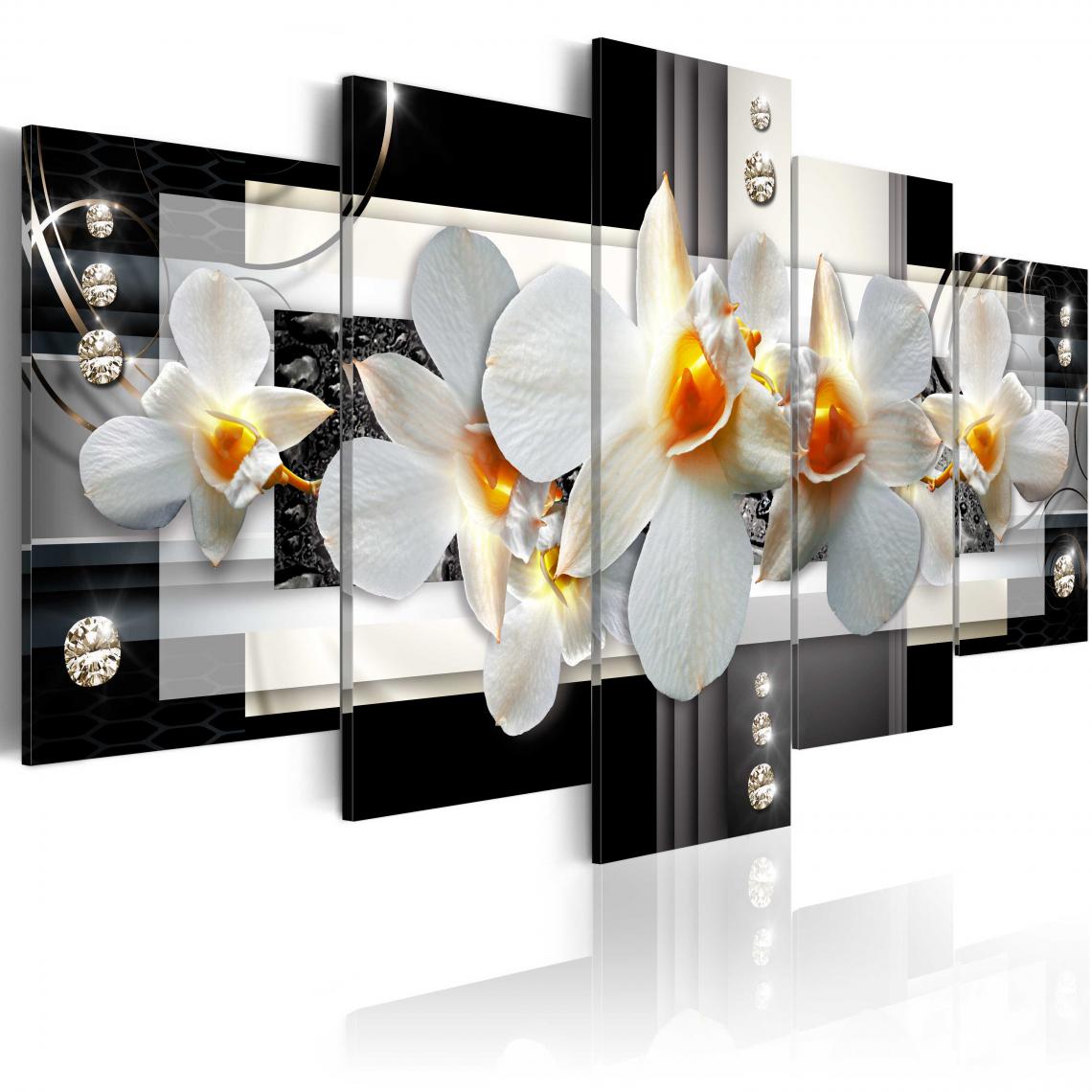 Decoshop26 - Tableau sur toile en 5 panneaux décoration murale image imprimée cadre en bois à suspendre Orchidées ensoleillées 100x50 cm 11_0002403 - Tableaux, peintures