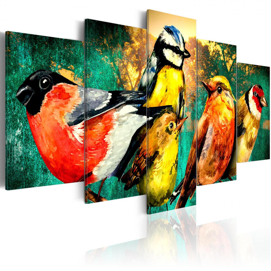 Decoshop26 - Tableau sur toile en 5 panneaux décoration murale image imprimée cadre en bois à suspendre Rencontre des oiseaux 100x50 cm 11_0003089 - Tableaux, peintures